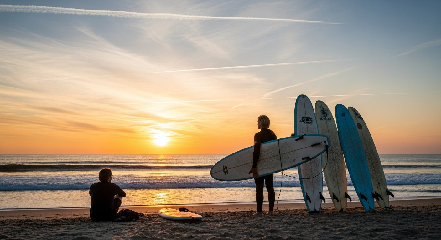 Zonsondergang over het Westerstrand van Schiermonnikoog, rustige sfeer aan het einde van een surfdag