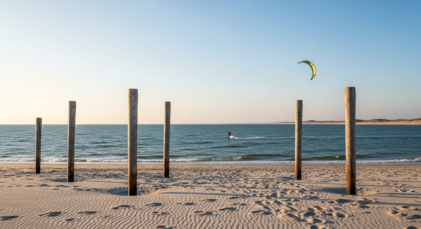 Overzichtsfoto van een kitesurfspot op Terschelling, paalstrand met ruimte en wind