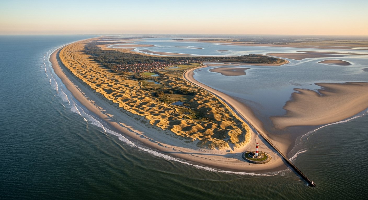 Kaart of luchtfoto van Terschelling met de Waddeneilanden in de omgeving zichtbaar