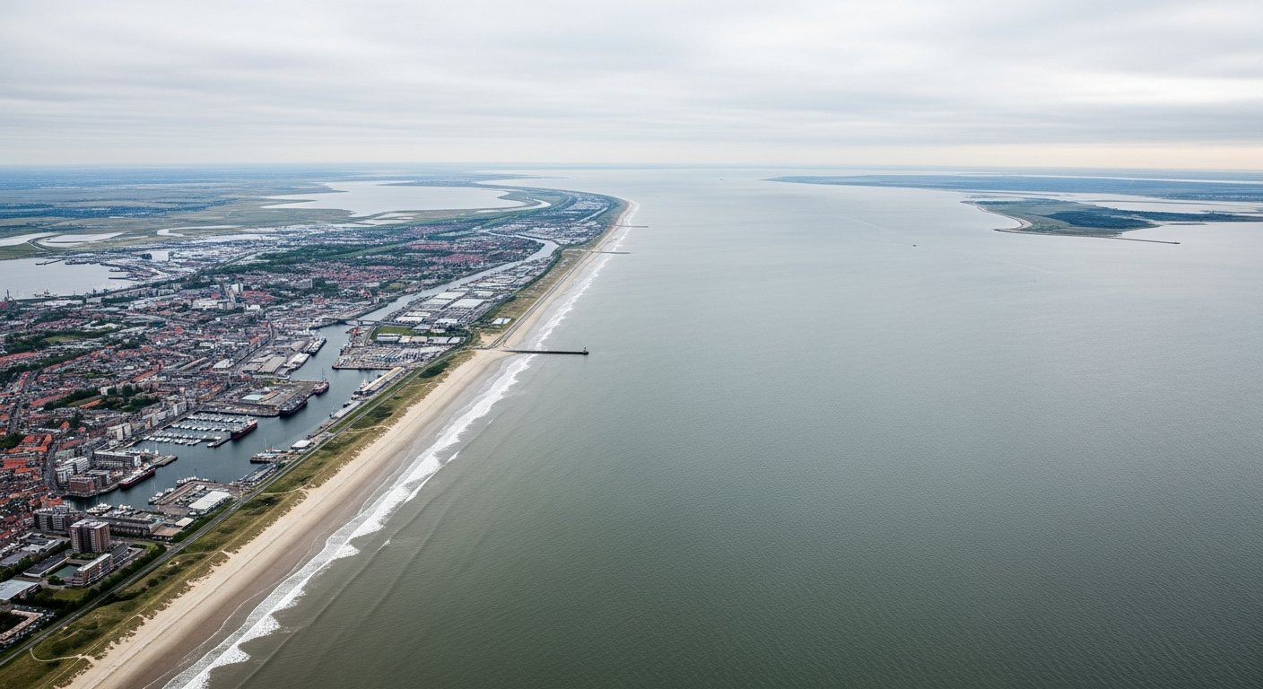 Panoramisch uitzicht over Den Helder en de kustlijn richting de Waddenzee en Texel